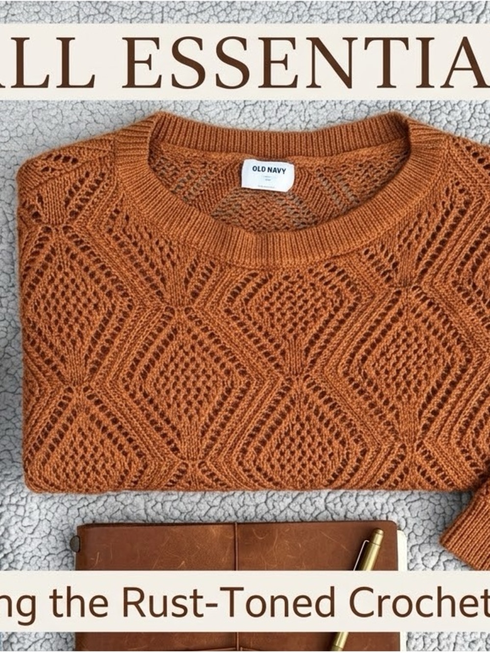Old Navy Women's Rust-Tone Crochet Crewneck Sweater